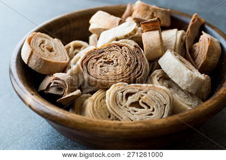 Turkish Food From Artvin Called Silor / Siron Rolled Raw Dough And Fried Phyllo For Manti Manlama