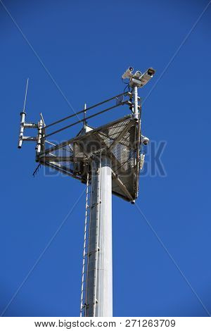 San Yasidro, California - 11/26/2018: US/Mexico Border Security Cameras. Security Cameras scan the border between the USA and Mexico 24 hours, 7 Days a week watching for illegal activity.