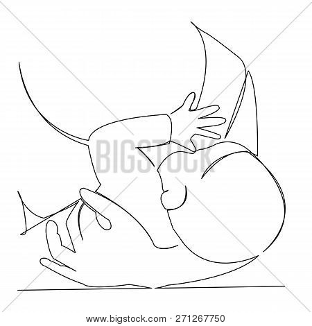 Continuous Single Drawn Single Line Woman Mother Breastfeeds Her Hand-drawn Picture Silhouette. Line