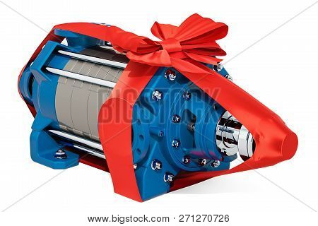 Horizontal Multistage Centrifugal Pump With Bow And Ribbon, Gift Concept. 3d Rendering Isolated On W