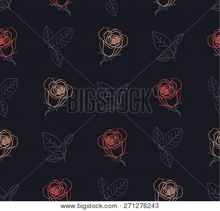 Seamless Pattern With Pink Violet Roses. Vector Illustration
