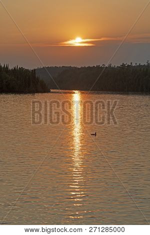 Sunset On Emerald Lake In Quetico Provincial Park In Ontario