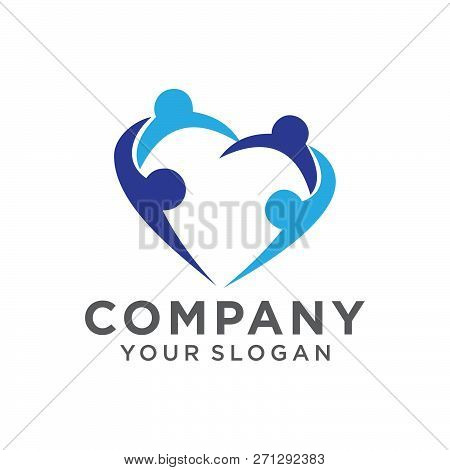 Simple Concept For Colorful Community People Logo. Abstract People Community Logo With Love Shape