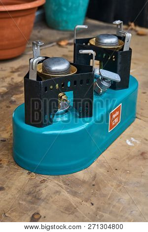 Small portable primus with two burners for journey