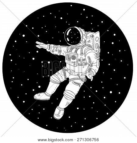 Astronaut In Outer Space Black And White Illustration
