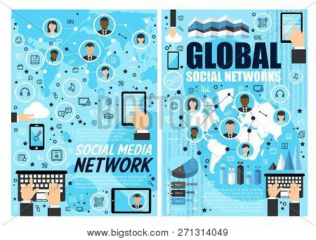 Social Media And Global Network, Internet Business Technology Concept. Social Media And Digital Mark