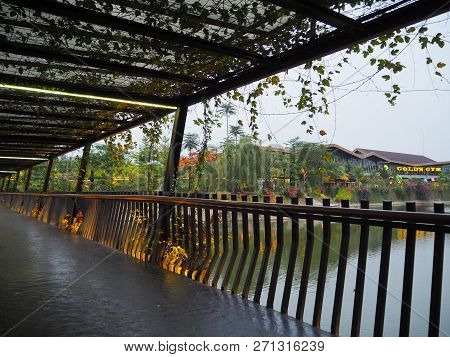 Tangerang, Indonesia - October 5, 2018: The Open-air Hallway At De Breeze, Sinarmas Land.