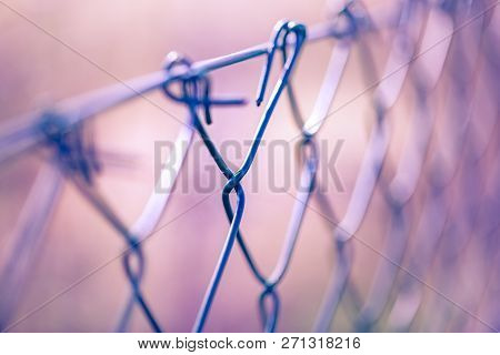 Close Up Chain Fence. Metal Mesh. Abstract Tone