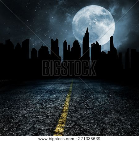 An Abandon City Ruins Apocalypse Concept And Fool Moon