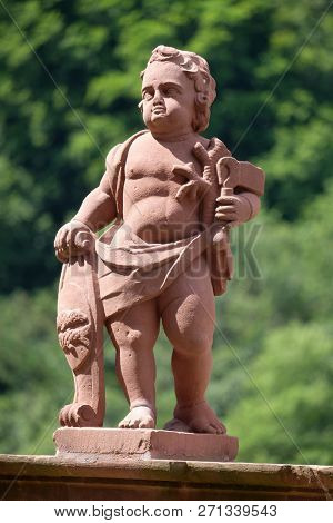 BRONNBACH, GERMANY - JULY 07, 2018: Angel, statue in the garden of cloister Bronnbach in Reicholzheim near Wertheim, Germany