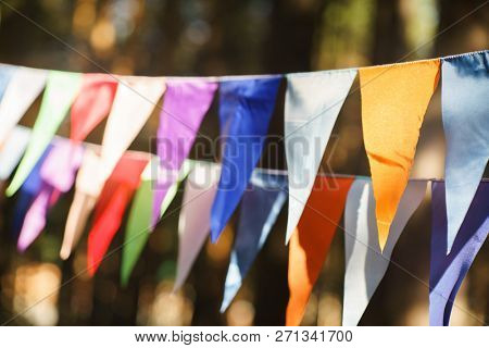 Carnival Garland with Flags, Decorative Party Pennants for Birthday Celebration, Festival and Fair Decoration, Hanging Flags, Bunting Flags ,Triangle Fabrics Hanging on the Rope, Bunting Background 