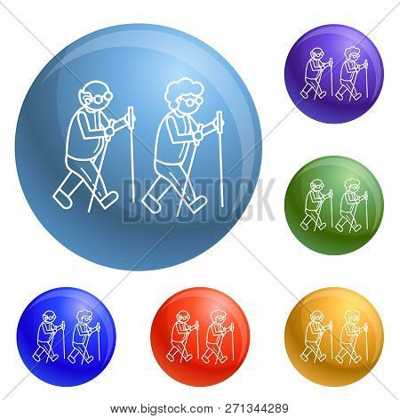 Old Person At Scandinav Walk Concept Background. Outline Old Person At Scandinav Walk Concept Backgr