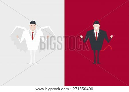 Angel And Devil Businessman Cartoon Character. Vector