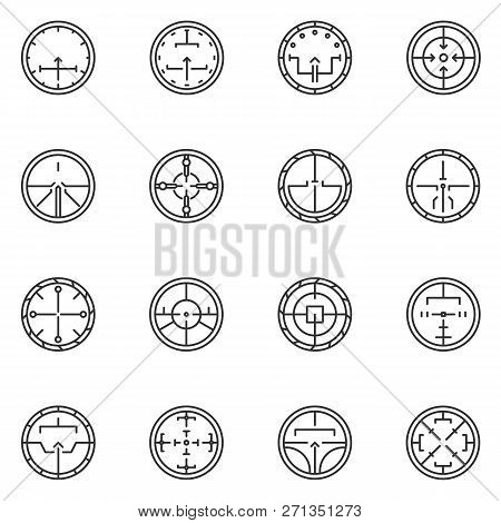 Crosshair, Icon Set. Aiming Weapons At The Target, Linear Icons. Line With Editable Stroke