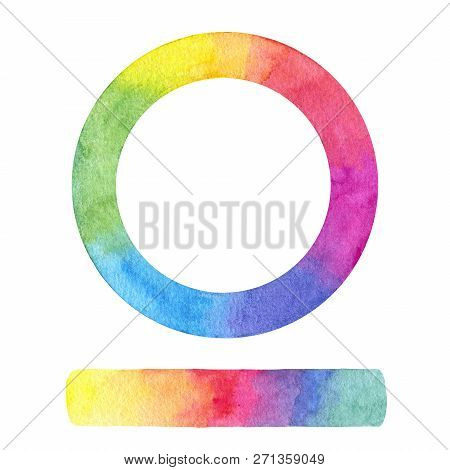 Hand Painted Watercolor Color Wheel And Gradient Stroke Texture Isolated On The White Background.