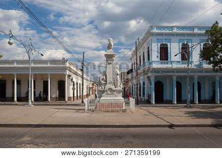 Cienfuegos, Cuba - January 28,2017: Typical Colonial Street  In Cienfuegos. Cienfuegos, Capital Of C