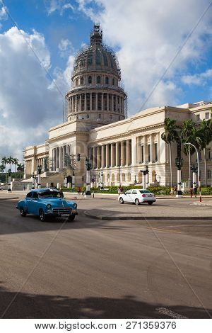 Havana, Cuba - January 22,2017: National Capitol Building In Havana, Cuba, Was The Seat Of Governmen