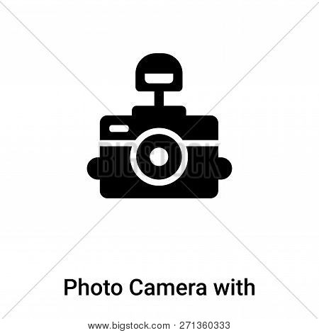 Photo Camera With Flash Icon In Trendy Design Style. Photo Camera With Flash Icon Isolated On White 