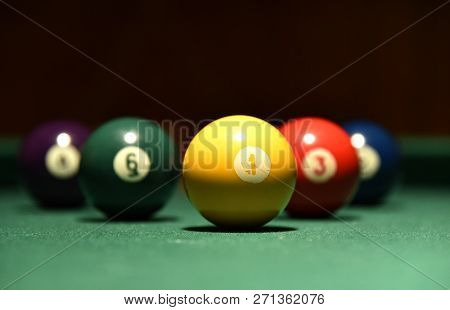 Billiard Balls And Cue On The Pool Table Pool, Ball, Table