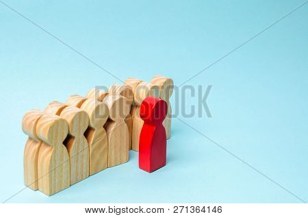 Red Man Coming Out Of The Crowd. The Chosen Person Among Others. A Talented Worker. Promotion. Conce