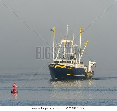 New Bedford, Massachusetts, Usa - October 23, 2017: Commercial Fishing Vessel Monomoy Crossing New B