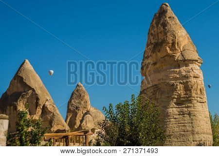 Goreme Region, Cappadocia, Anatolia, Turkey: Love Valley, Gorkundere In Sunny Weather. Landscape Wit