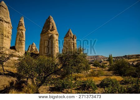 Love Valley, Gorkundere.beautiful Landscape With Mountains In Summer In Sunny Weather. Cappadocia, A