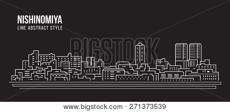 Cityscape Building Line Art Vector Illustration Design - Nishinomiya City