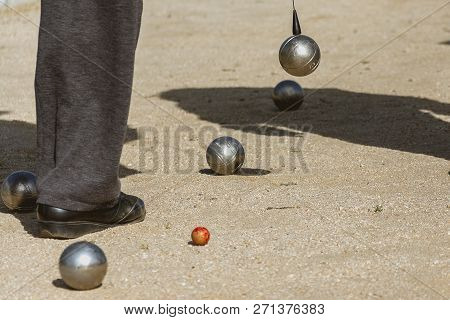 Petanque Balls On The Game Track While The Match Is Played