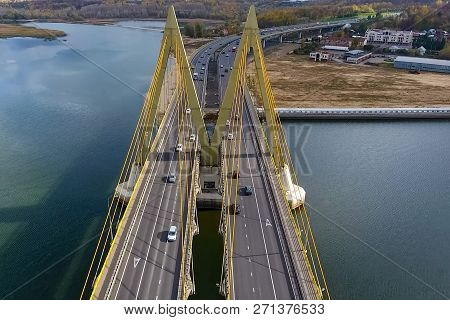Beautiful Bridge Over The River. The Bridge On The Cables Is Road.