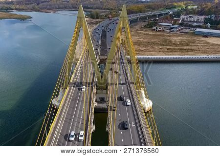 Beautiful Bridge Over The River. The Bridge On The Cables Is Road.