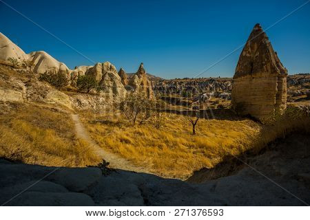 Cappadocia, Anatolia, Turkey: Fabulous Landscape With Mountains In Sunny Weather. Beautiful View Of 