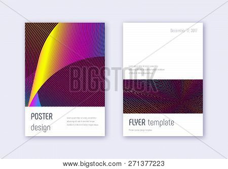 Minimalistic Cover Design Template Set. Rainbow Abstract Lines On Wine Red Background. Eminent Cover