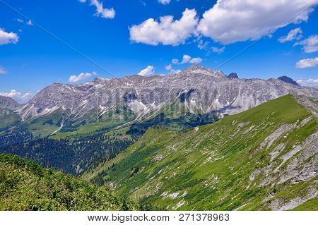 Sassauna, Switzerland, 2018.07.13.: The Mountain Range Of Schesaplana Seen From Sassauna Mountain.