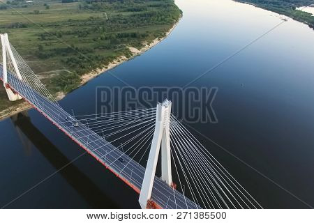 Beautiful Bridge Over The River. The Bridge On The Cables Is Road.
