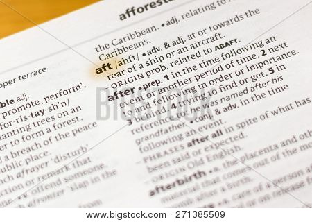 The Word Or Phrase Aft In A Dictionary Highlighted With Marker.