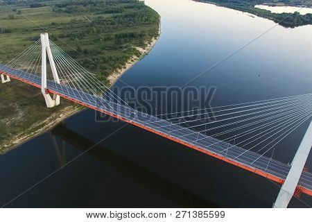 Beautiful Bridge Over The River. The Bridge On The Cables Is Road.