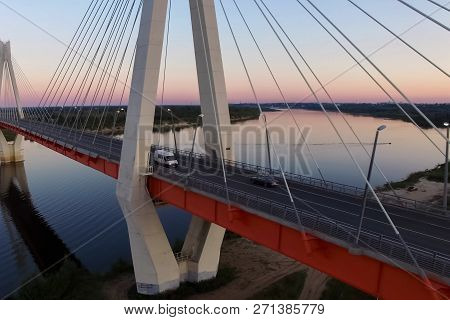 Beautiful Bridge Over The River. The Bridge On The Cables Is Road.