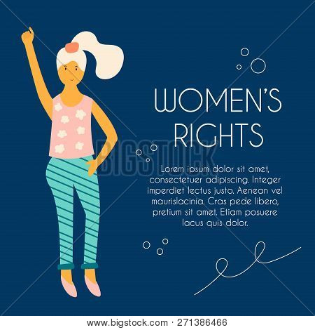 Hand Drawn Illustration Of Protesting Young Woman. Feminine Concept And Woman Empowerment Design. Ba
