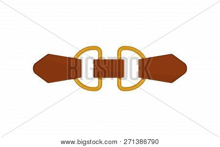 Flat Vector Icon Of Small Brown Leather Belt With Gold-plated Metal Accessories. Trendy Women Waistb