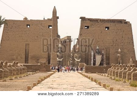 Buildings And Columns Of Ancient Egyptian Megaliths. Ancient Ruins Of Egyptian Buildings