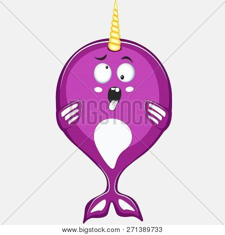 Crazy Narwhal Character In Cartoon Style Drawing