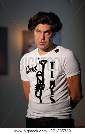 ST. PETERSBURG, RUSSIA - NOVEMBER 15, 2018: Nikolai Tsiskaridze, the principal of the Vaganova Ballet Academy talks with press during Saint-Petersburg International Cultural Forum