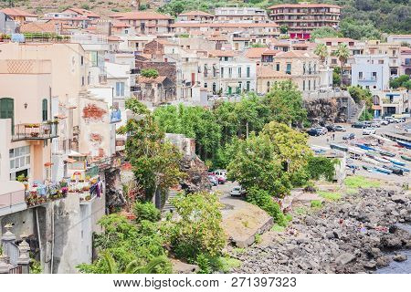 Cityscape Of Acitrezza, View From The Sea Side Of Acicastello, Catania, Sicily