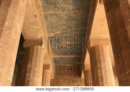 Buildings And Columns Of Ancient Egyptian Megaliths. Ancient Ruins Of Egyptian Buildings