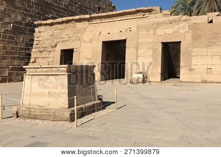 Buildings And Columns Of Ancient Egyptian Megaliths. Ancient Ruins Of Egyptian Buildings