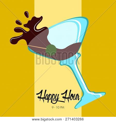 Happy Hour Poster With A Wine Glass. Vector Illustration Design