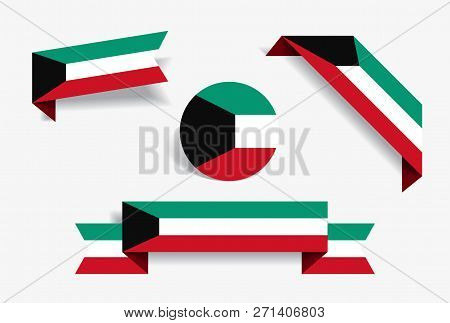 Kuwaiti Flag Stickers And Labels. Vector Illustration.