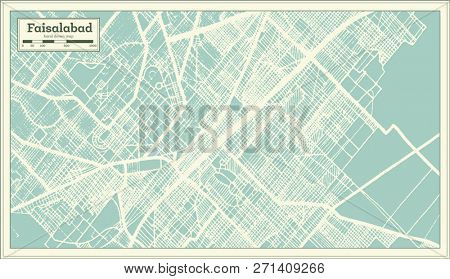 Faisalabad Pakistan City Map in Retro Style. Outline Map. 