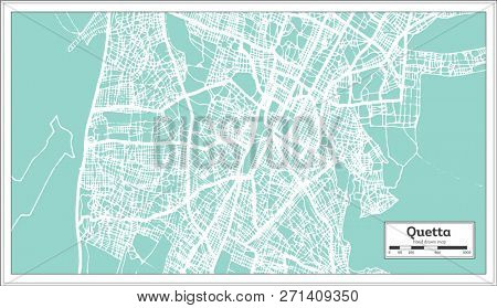Quetta Pakistan City Map in Retro Style. Outline Map. 